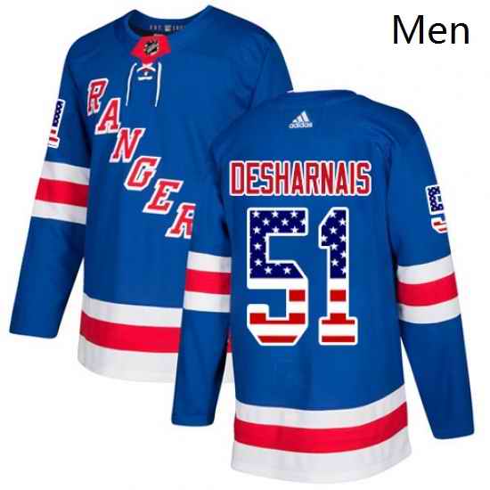 Mens Adidas New York Rangers 51 David Desharnais Authentic Royal Blue USA Flag Fashion NHL Jersey